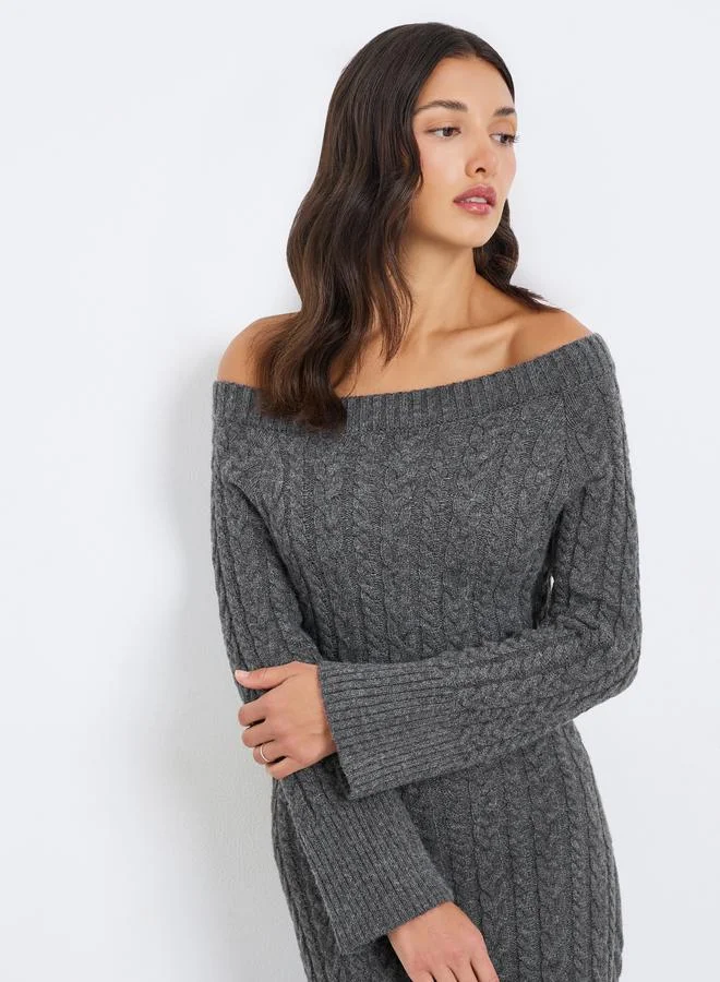 Styli Women Cable Knit Midi Dress with Long Sleeves